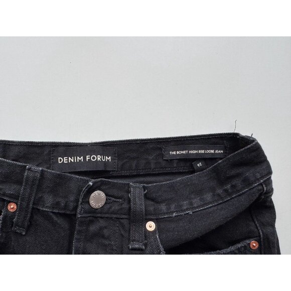 Aritzia DENIM FORUM Bonet High Rise Loose Black Rip Straight Leg Jeans, Size 26 - Picture 9 of 13